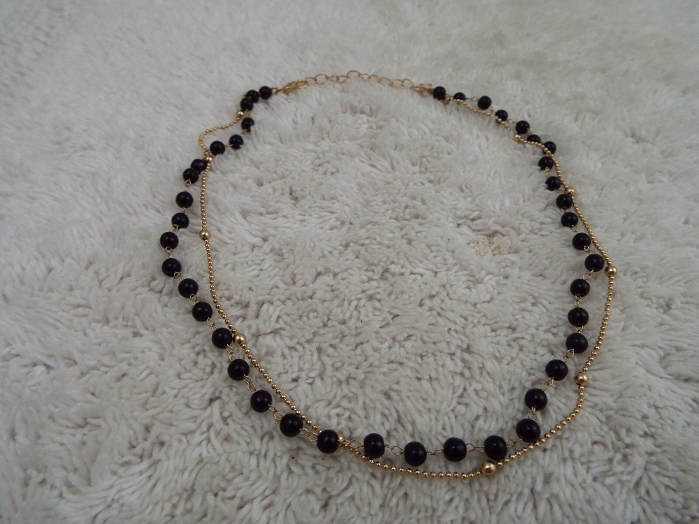 Goldtone Black Bead Chain Necklace (C66)