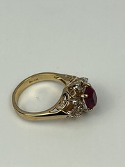 Vintage Ruby Red CZ Ring 18K GE Gold Electroplate Size 5 – Missing Stone