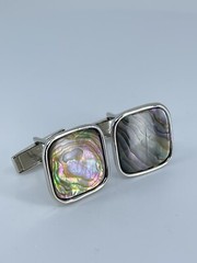 Cufflinks Mother of Pearl square flat MOP polished silver tone 7/8″