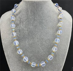 Vintage Opalite Glass Bead Necklace Gold Tone Accent Beads 21″ Long