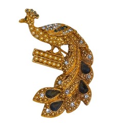 Vintage Style Elegant Rhinestone & Faux Pearl Peacock Bird Brooch Goldtone