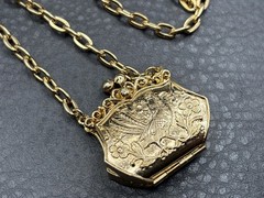Vintage Bird Peacock Locket Purse Pendant Gold Tone Necklace Chain 24”
