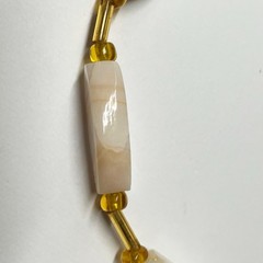 Vintage Aragonite Beaded Necklace with Gold-Tone Spacers. Oval Flat Stones 12″