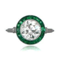 3CT Old European Cut Lab Created Diamond Vintage Emerald Halo Ring 14K Gold Over