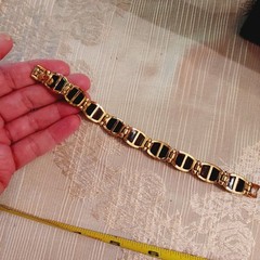 Vintage Gold Over Sterling Silver 925 Bracelet Black Stone Beautiful Signed HK