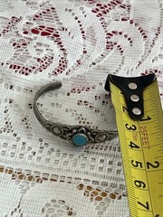 Vtg Nickel Silver~Bell~Childs Turquoise Bracelet~5.7 Gms