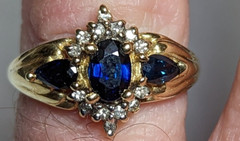 10K YELLOW GOLD SAPPHIRES DIAMONDS RING SIZE 7 SIGNED 10K ADL 3.1+ GRAMS