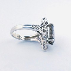 Estate Vintage Smoky Quartz Ring Sterling Silver 925 Filigree Size 6 Art Deco