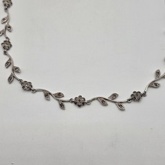 Dee Berkley Sterling Silver Floral Branch Marcasite Collar Necklace 17″ 16.6g