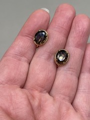 Vintage 1/20 12K GOLD FILLED Smoky Quartz Oval Stud Screwback 0.4” Earrings