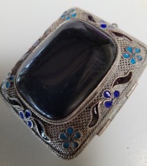 Antique Onyx Scent 62mm Chinese Export Filigree Cloisonne Enamel Pendant Locket