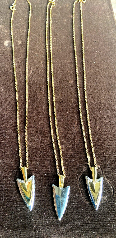 3 Vintage NEW Pewter Polished Gold Inlayed Pendants 18” QUALITY USA Prov R.I.
