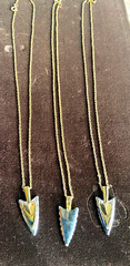 3 Vintage NEW Pewter Polished Gold Inlayed Pendants 18” QUALITY USA Prov R.I.