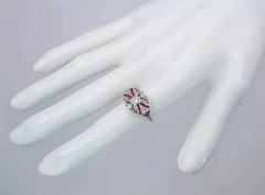 Art Deco Round Cut Lab Created Diamond & Ruby 14K White Gold Finish Wedding Ring