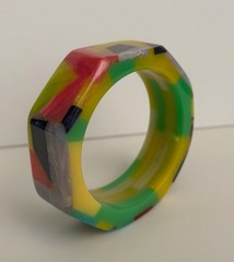 SIGNED SHULTZ BAKELITE BRACELET BANGLE NEW PINK PURPLE BLUE GREEN YELLOW OCTAGON