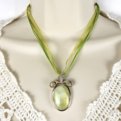 Vintage Prehnite Peridot Statement Pendant 925 Sterling Silver Large Boho 25g