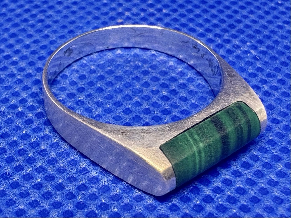 Y26 DKM Green Malachite 925 Silver Ring Size 7.5 Denmark Norway Baguette