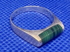 Y26 DKM Green Malachite 925 Silver Ring Size 7.5 Denmark Norway Baguette