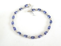 Vintage Sterling Silver 925 Lab Created Tanzanite Station Tennis Bracelet 7″