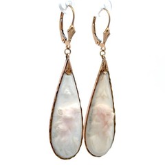 Estate 14k Yellow Gold White Resin Carved Cameo Teardrop Statement Drop Earrings