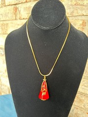 VINTAGE ART CHRISTMAS TREE Enamel Necklace RED CONE with RHINESTONES MCM