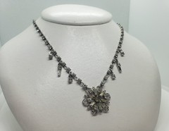 Vtg Glamour Jewels By Lustern Rhodium Plated And Rhinestone Necklace Set In Box