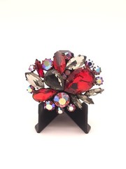 Vintage Austria Red-Grey and Aurora Rhinestone Brooch and Earrings Set