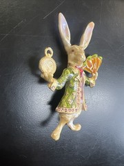 Kirks Folly Alice In Wonderland Folly White Rabbit Pin Brooch 3″ Enamel Crystal
