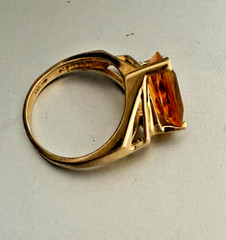 Vintage Mid Century 14K Yellow Gold Fancy Cut Citrine Cocktail Ring 4g Size 7