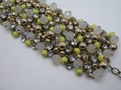 Vintage RJ Graziano wide chainmail and cluster bead and rhinestone bracelet