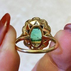 Vintage Art Deco Style Emerald Lab Created Diamond Wedding 14K Gold Finish Ring