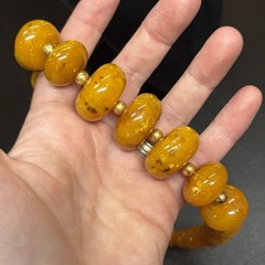 Vtg Amber Yellow W Brown Flecks Beaded Necklace Graduated Chunky MCM