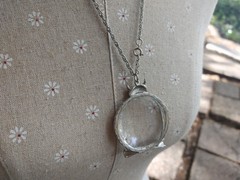 Vintage Silver Tone Magnifying Glass Owl 2” Pendant Necklace 24” Chain