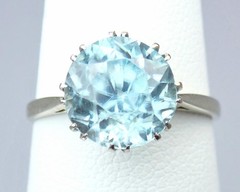 Antique Art Deco 18K Gold 5.4ct Old Cut Blue Zircon Solitaire Engagement Ring 6