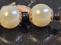 VINTAGE BETSEY JOHNSON PINK CORSET ENAMEL FINISH DANGLING CHARMS FAUX PEARLS…