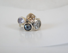 Silpada Sterling Silver CZ Hematite Quartz Wine Flight Ring Size 5