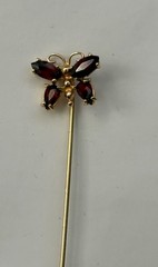 Vintage 14k Yellow Gold 4 Garnet Gems Butterfly Stick Pin Lapel Brooch