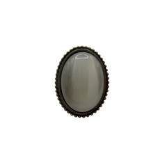 1970s Cat Eye Glass Statement Ring Large Oval Cabochon Brass Tone Size 8.5