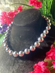 15.5”IN VINTAGE STERLING SILVER & MARCASITE CLASP W 15MM GRAY FAUX PEARLS