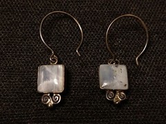Antique Sterling Gemstone Square Earrings .5 Inches