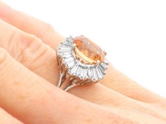 3.60Ct Orange Tourmaline and 2.30Ct Diamond, 18k White Gold Ballerina Ring