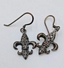 VTG 925 Fleur De Lis Dangle Earrings 1.5in Drop Sterling Silver 2g Estate