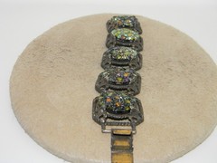 Vintage Judy Lee Iridescent Carnival Glass Wide Panel Bracelet