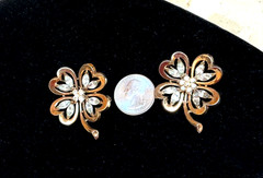 Vintage Crown Trifari Sterling Sillver Clover Brooch Pin Goldtone Set of 2