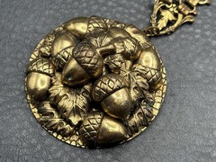 Vintage Victorian Revival Huge Acorn Pendant Necklace Book Chain 18” Unique!