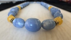 Vintage Blue Marbled Lucite Bead Necklace Graduated Statement Gold Tone Spacers