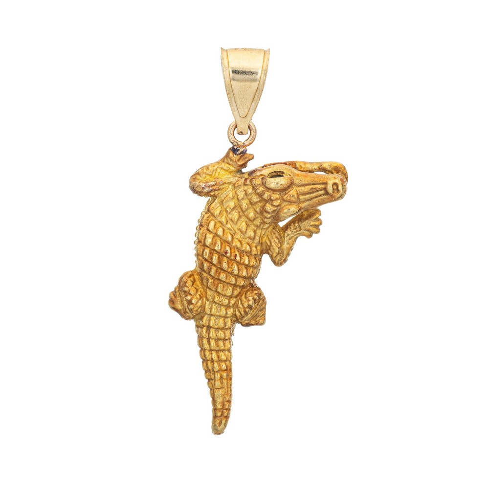 Alligator Pendant Charm Estate 18k Yellow Gold Emerald Eyes Fine Jewelry