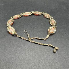 Vintage Pink Thermoset Station Necklace Gold Tone Mid Century Choker