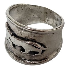 Sz 5.5 Sterling Silver Cast Rustic Panther Prowling Graduated Wide Band Ring