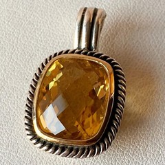MICHELLE ALBALA LARGE CITRINE QUARTZ RING & PENDANT NECKLACE ENHANCER SET 925 SS